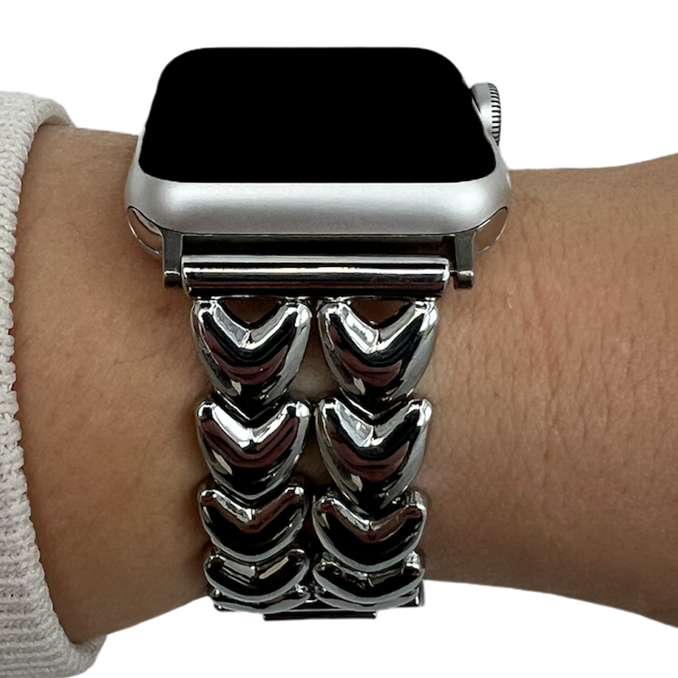 Correa de eslabones de acero con forma de corazón para Apple Watch - plata