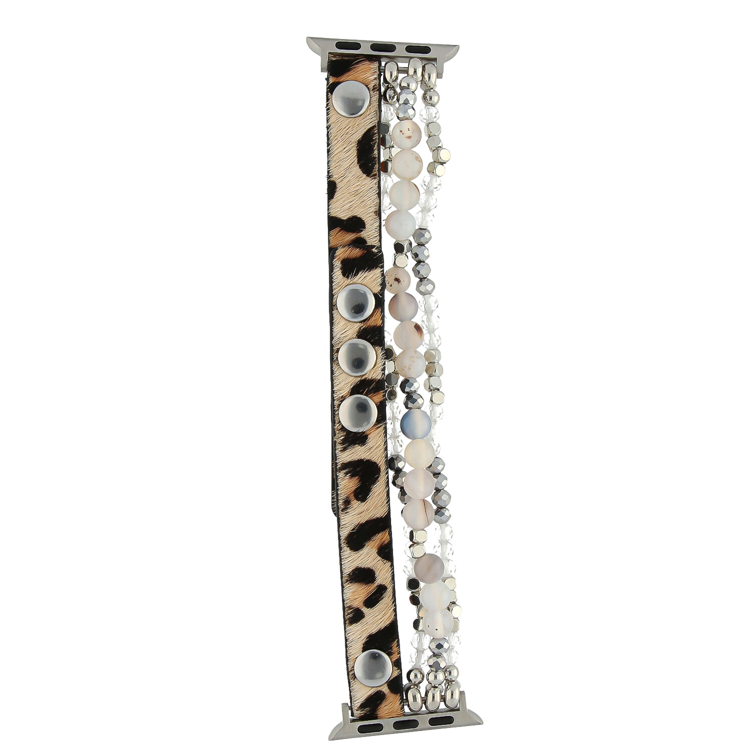 Correa de joyería de piel para el Apple Watch - plata leopardo