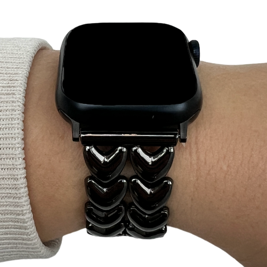 Correa de eslabones de acero con forma de corazón para Apple Watch - negro