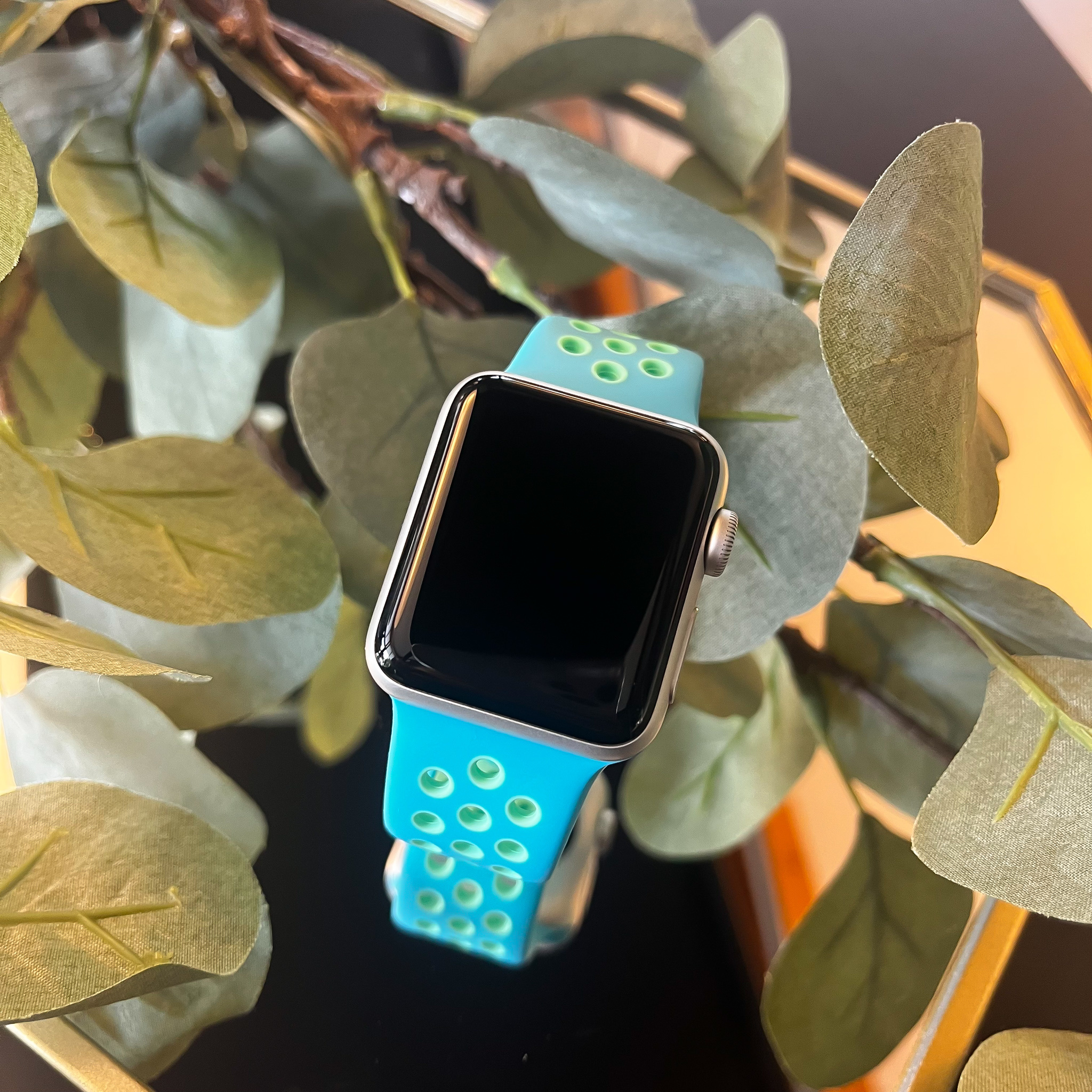 Correa deportiva doble para el Apple Watch - azul cloro verde resplandor