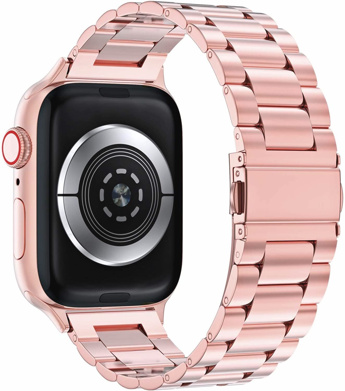 Correa de eslabones de acero con cuentas para el Apple Watch - rosa rojo