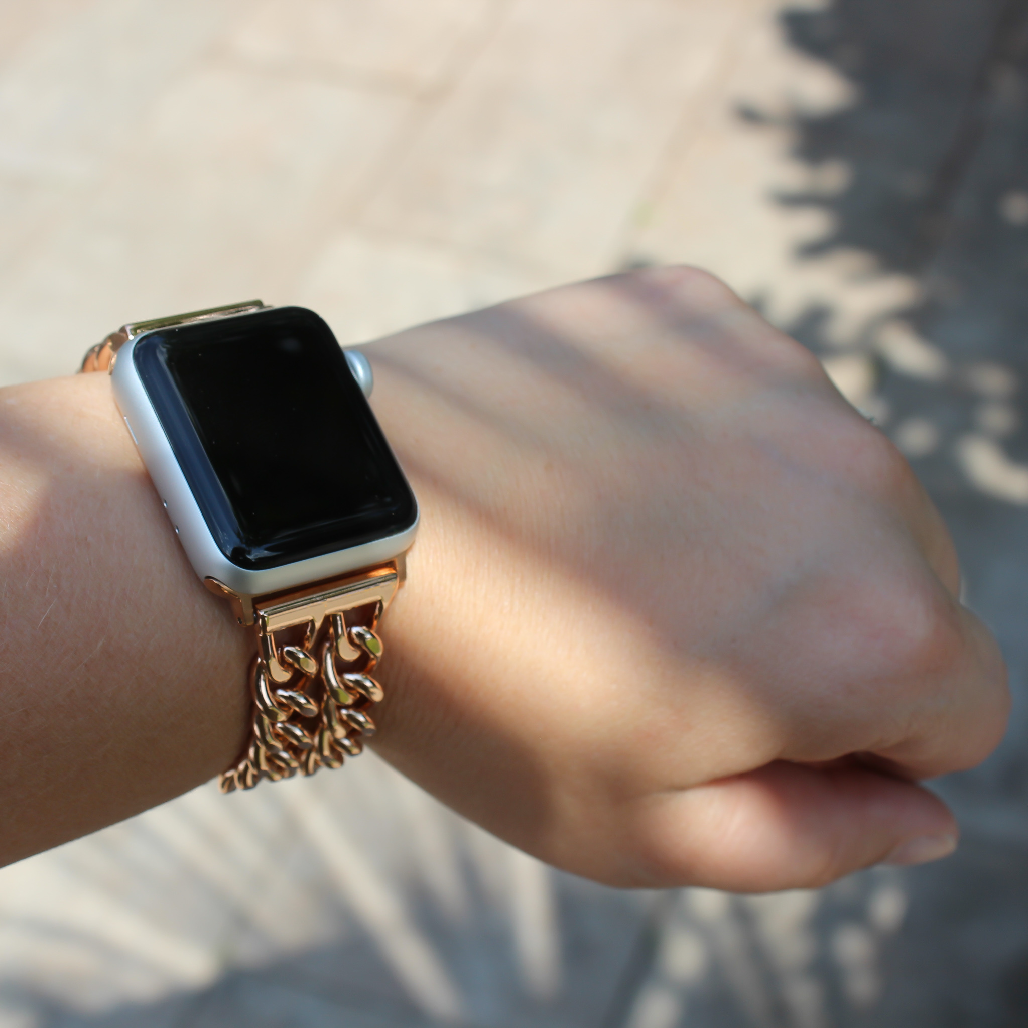 Correa de eslabones de vaquero de acero para el Apple Watch - oro rosa