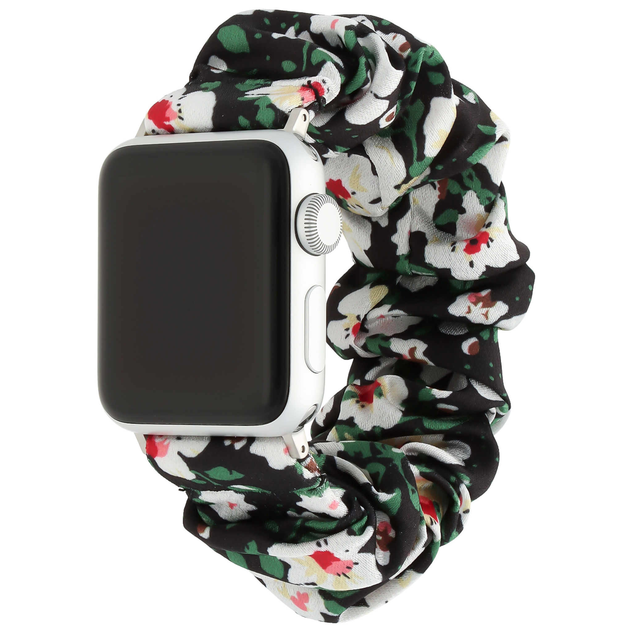Correa elástica de nailon para el Apple Watch - negra con flores blancas