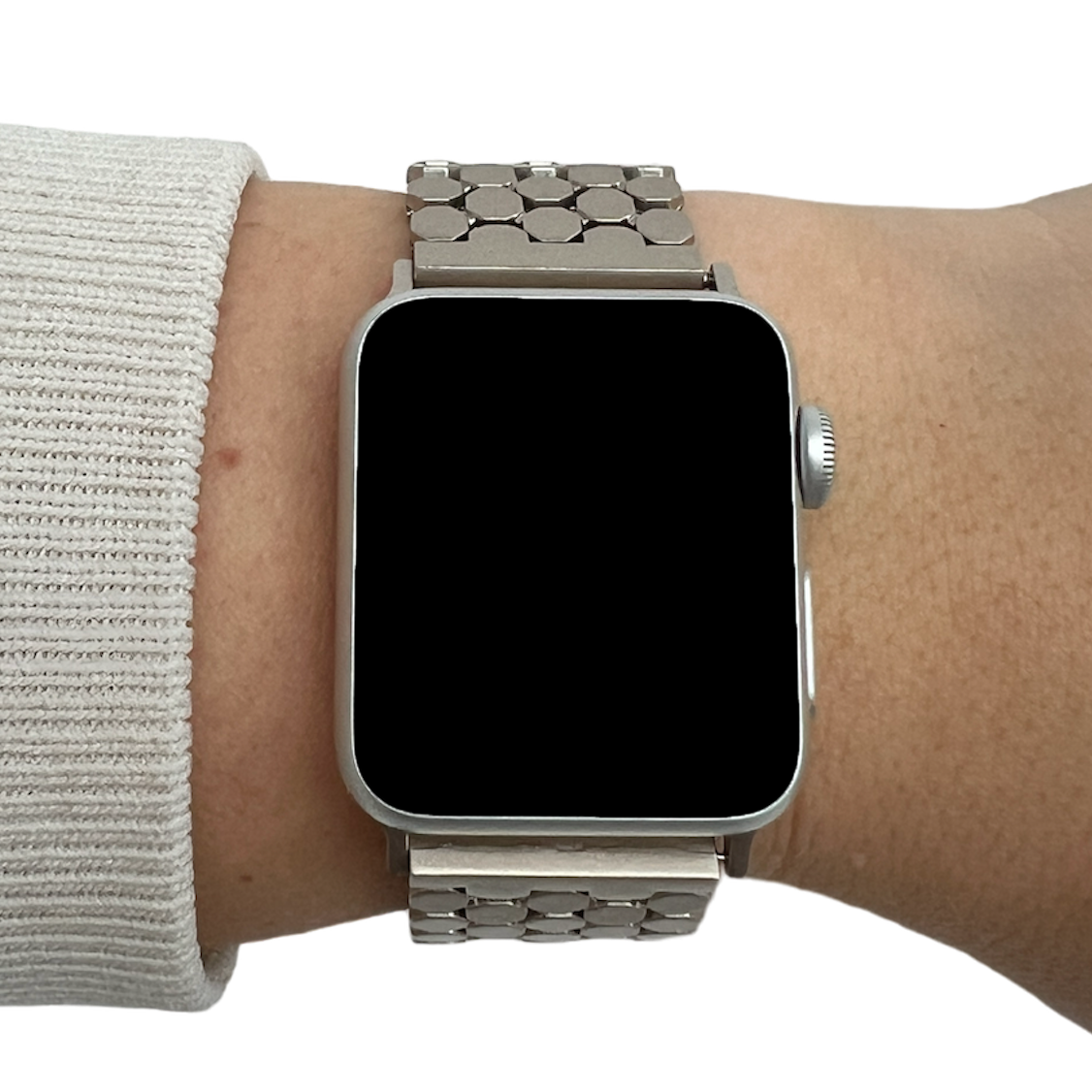 Correa de eslabones de acero para peces para el Apple Watch - blanco estrella