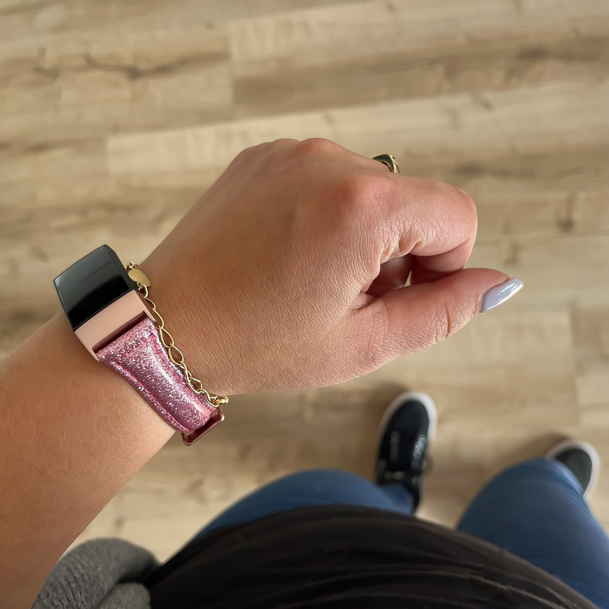 Correa de piel con purpurina para el Fitbit Charge 3 y 4 - rosa