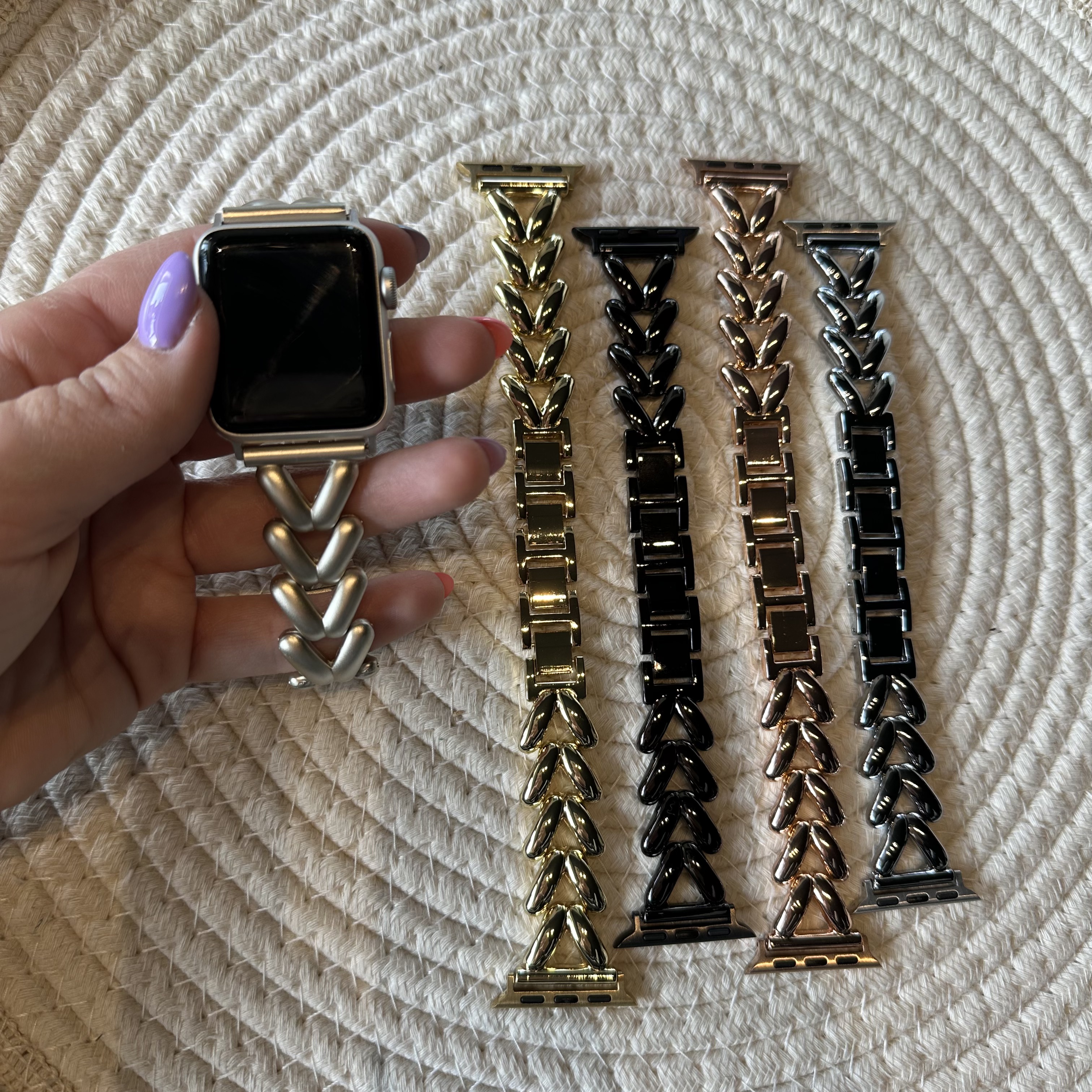 Correa de eslabones de acero con forma de corazón para Apple Watch - Lisa blanco estrella