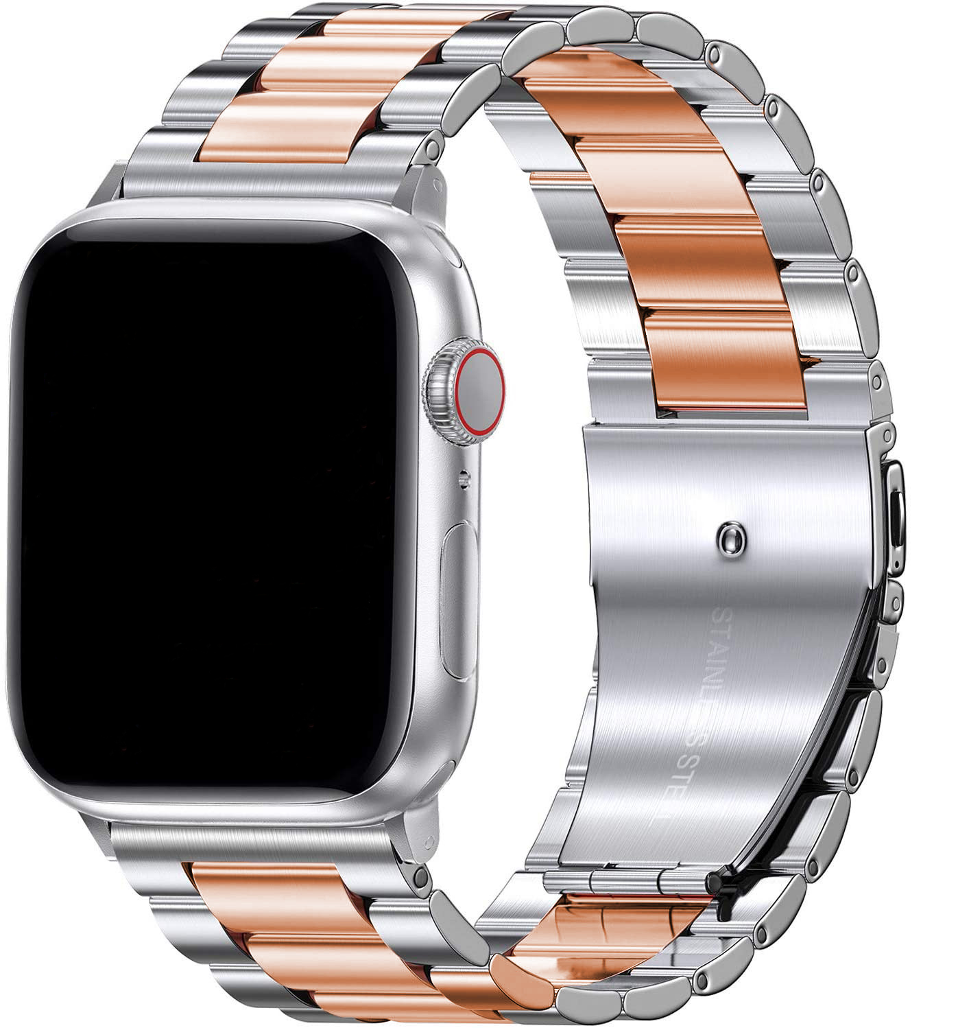 Correa de eslabones de acero con cuentas para el Apple Watch - plata oro rosa