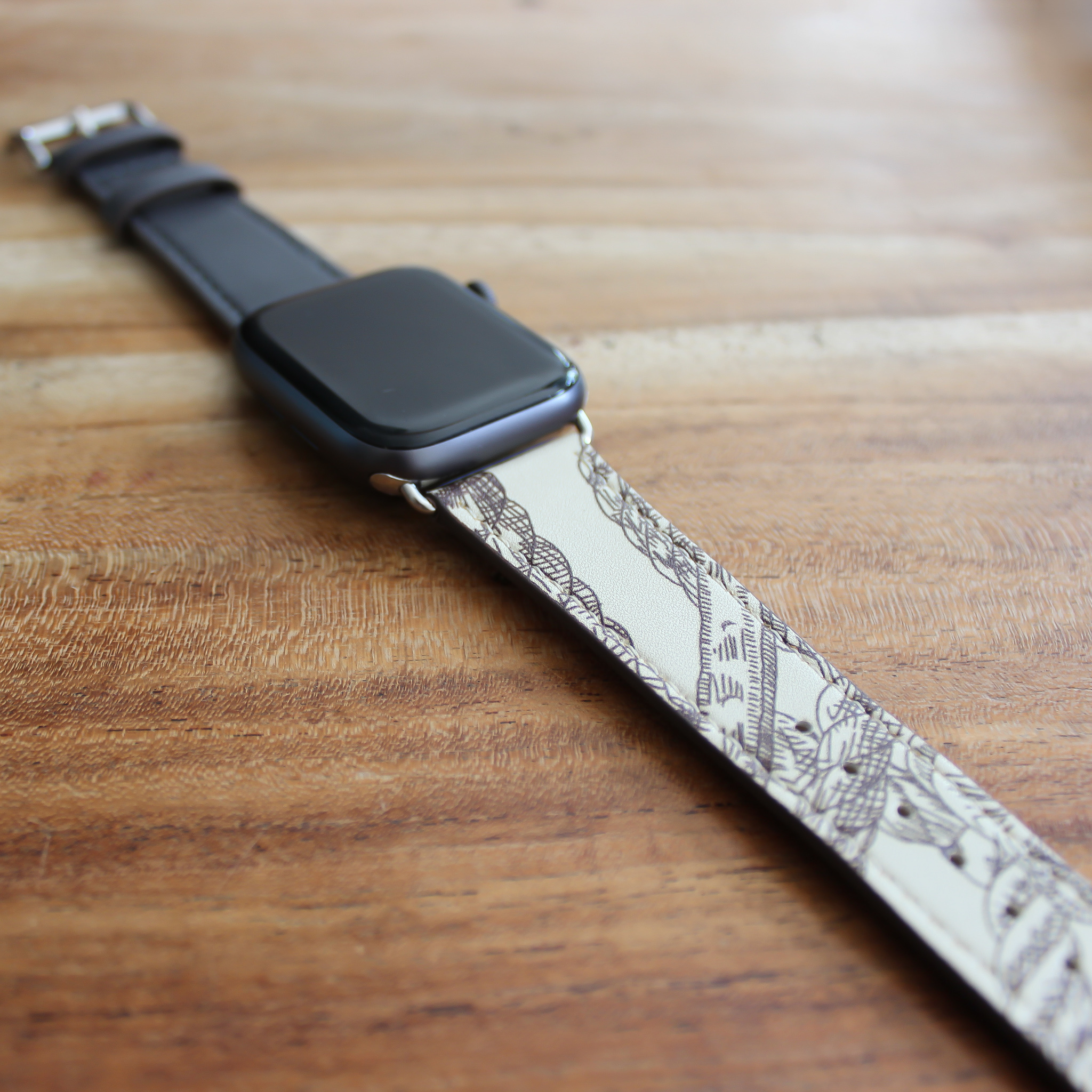 Correa de cuero de un solo recorrido para el Apple Watch - gris blanco
