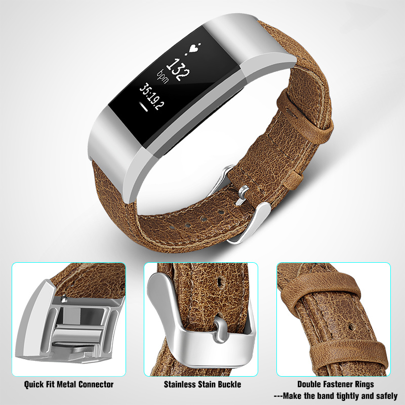 Correa de cuero genuino para el Fitbit Charge 2 - marrón claro