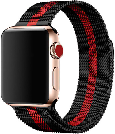 Correa Milanese loop para el Apple Watch - negra roja a rayas