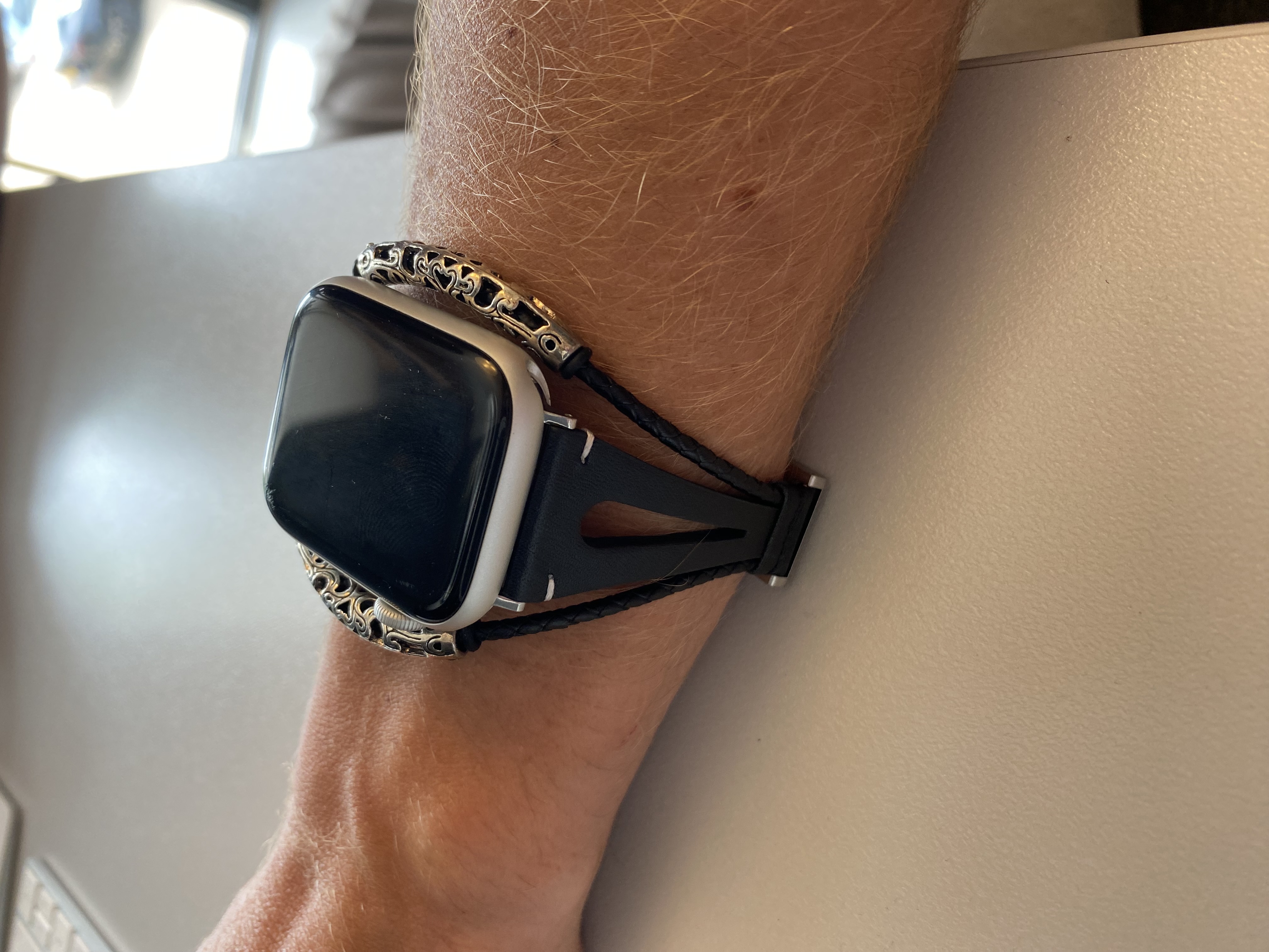 Correa de joyería de piel robusto para el Apple Watch - negro