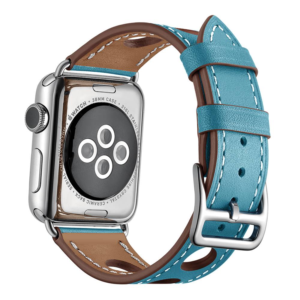 Correa hermes de piel sintética para el Apple Watch - azul claro