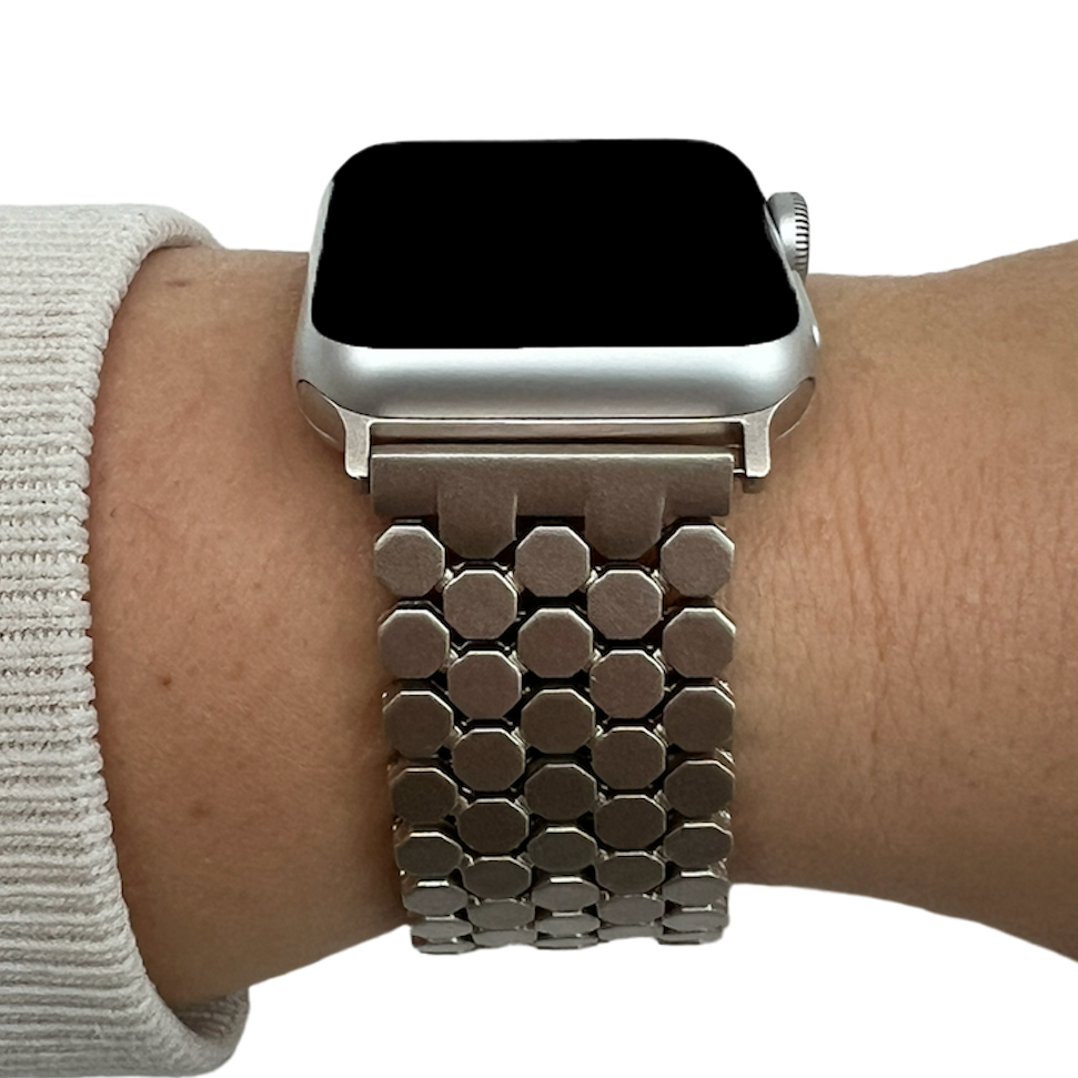 Correa de eslabones de acero para peces para el Apple Watch - blanco estrella