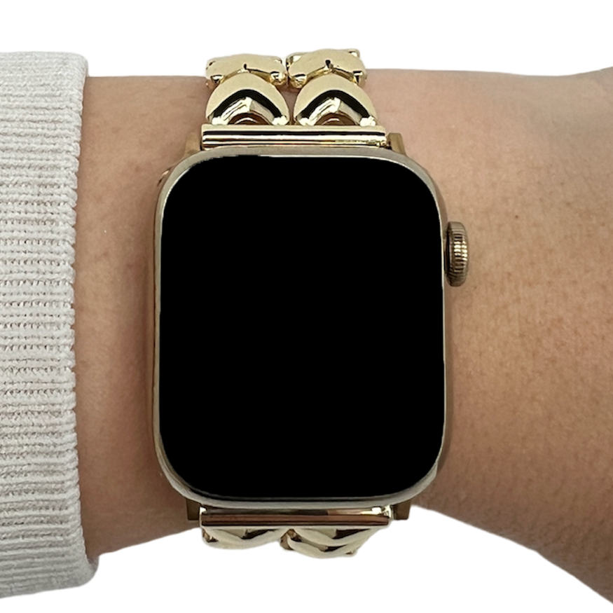 Correa de eslabones de acero con forma de corazón para Apple Watch - dorado