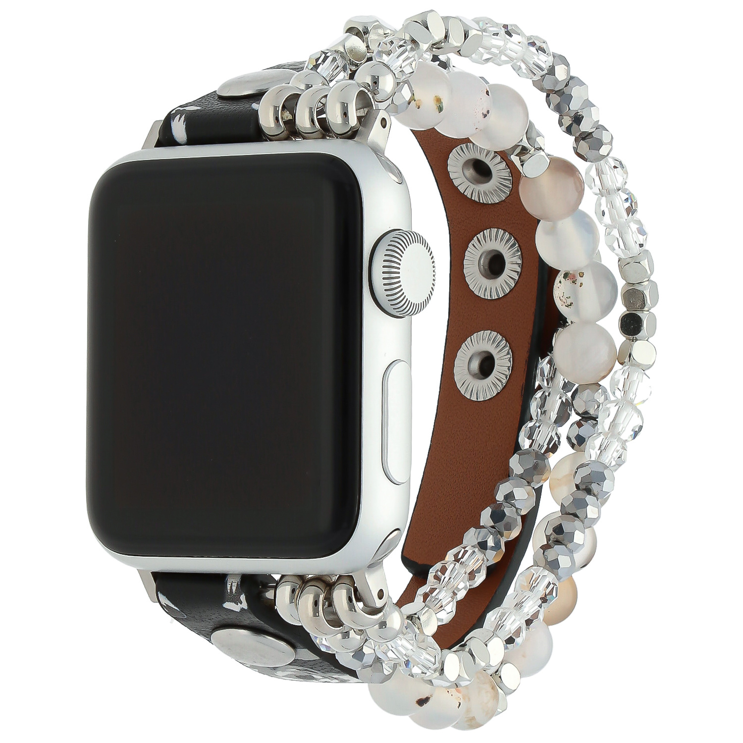 Correa de joyería de piel para el Apple Watch - flores negro