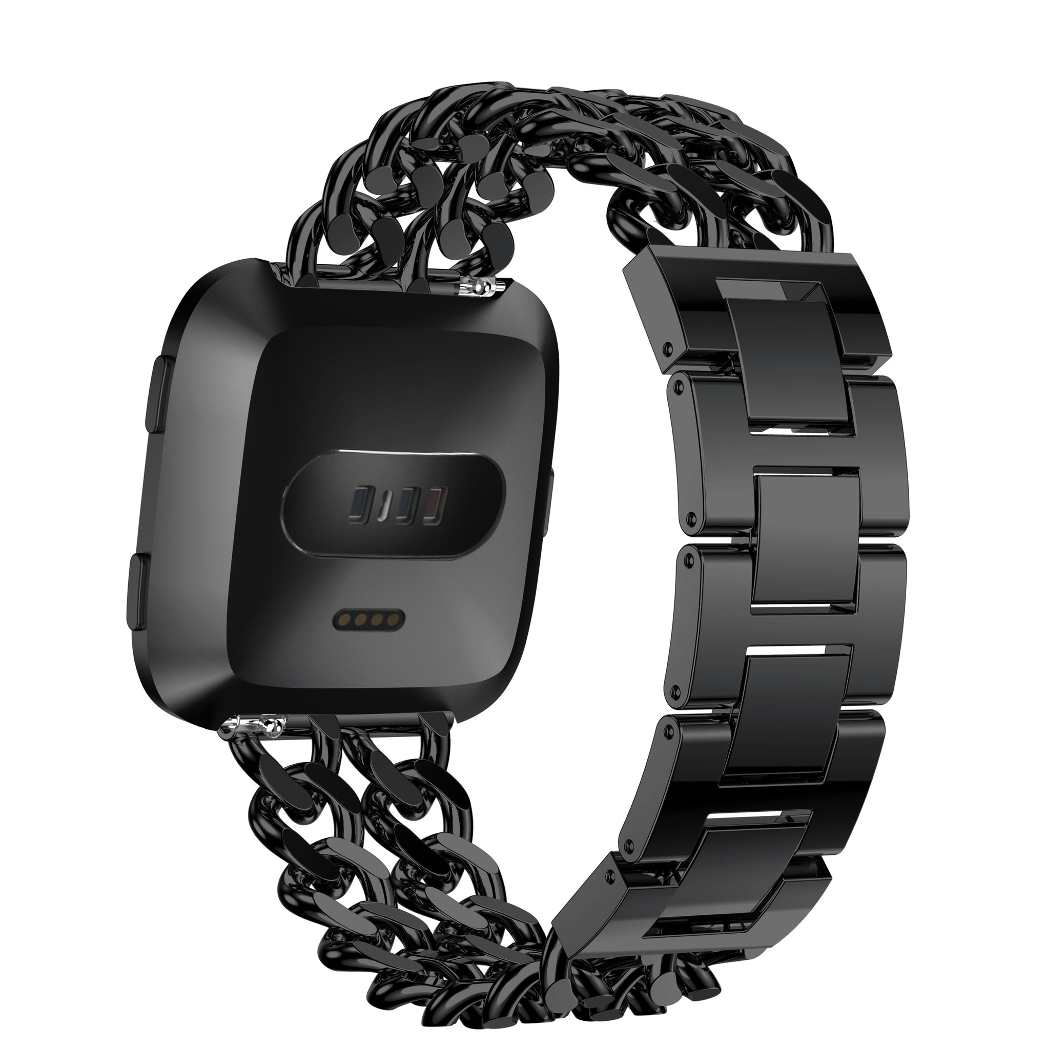 Correa de eslabones de vaquero de acero para el Fitbit Versa - negro