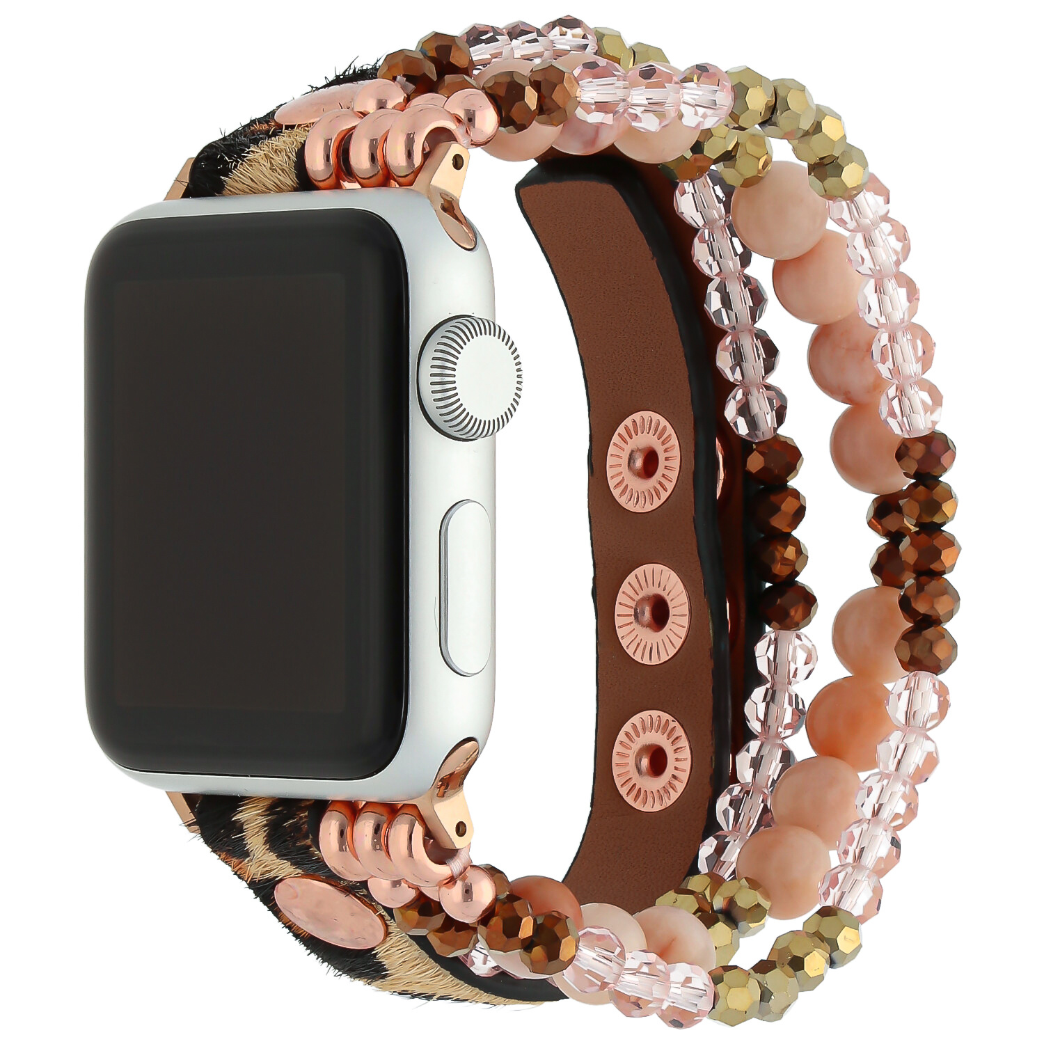 Correa de joyería de piel para el Apple Watch - oro rosa leopardo