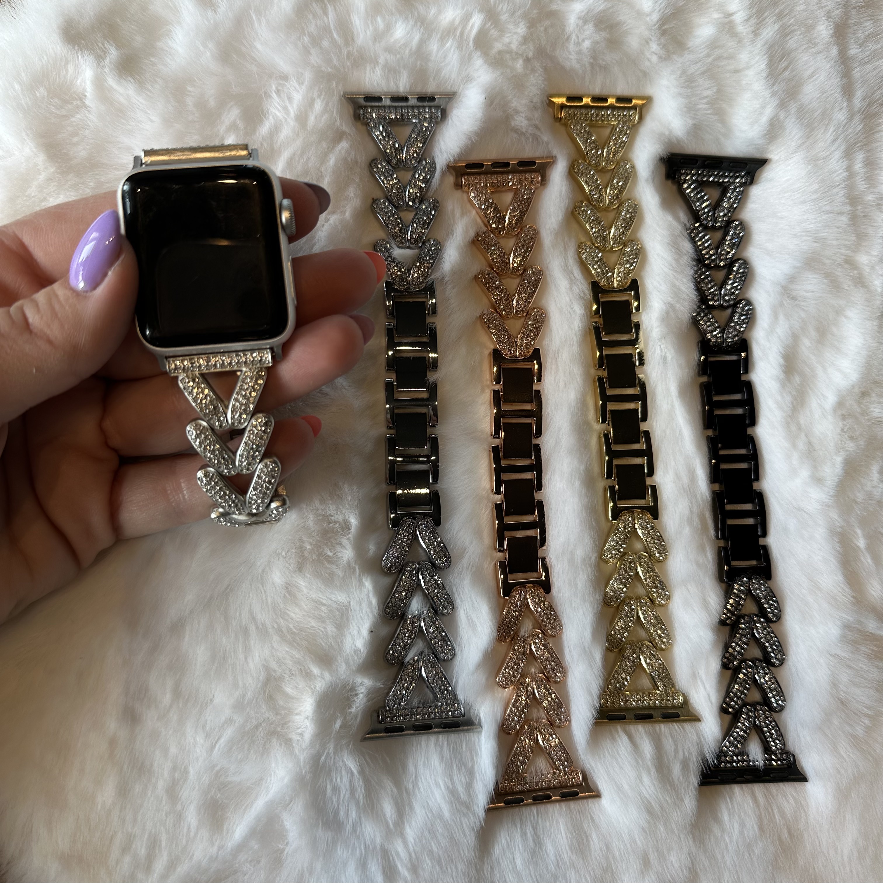 Correa de eslabones de acero con forma de corazón para Apple Watch - Faye blanco estrella